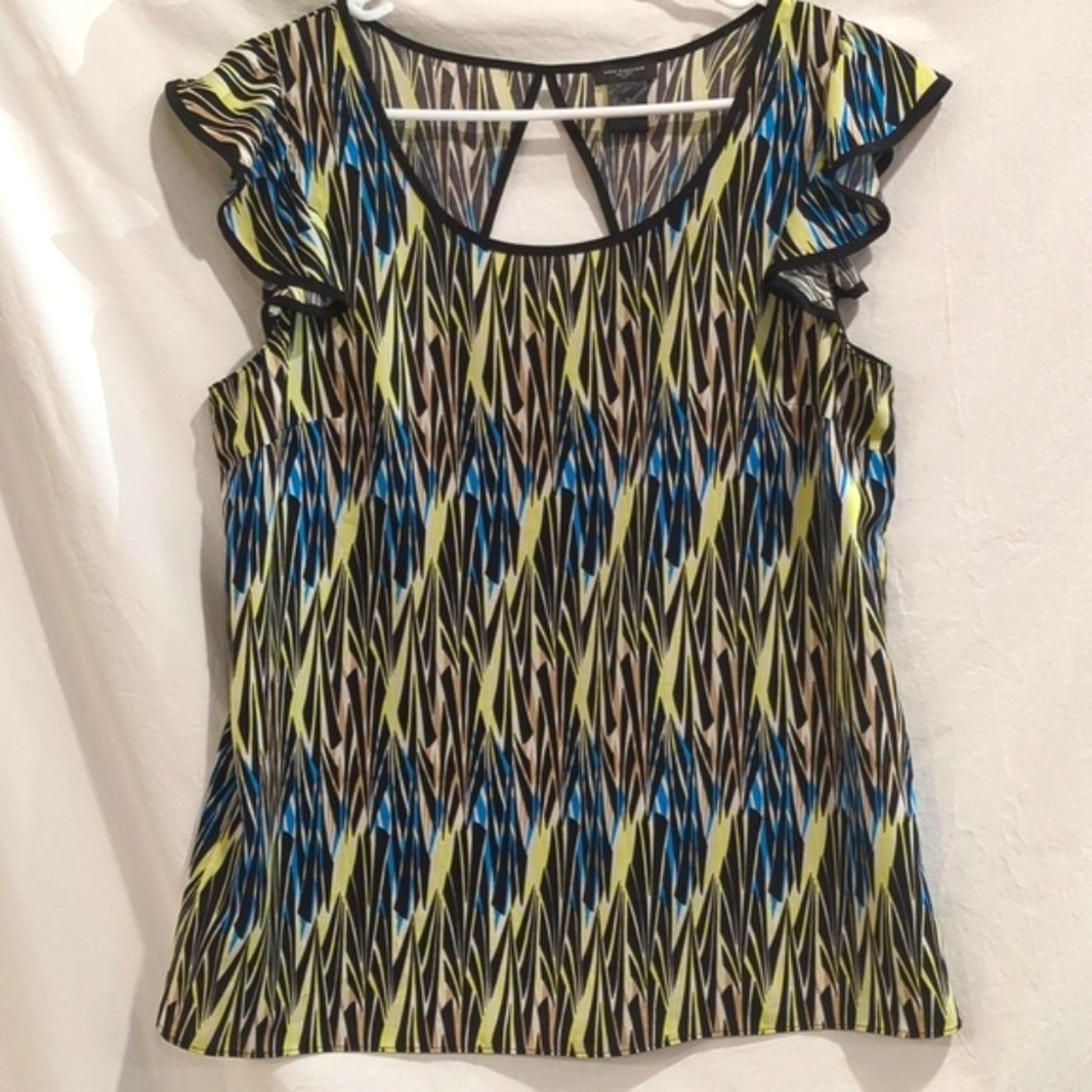 Ann Taylor | Cut Out Back Flutter Sleeve Abstract Print Blouse | M
